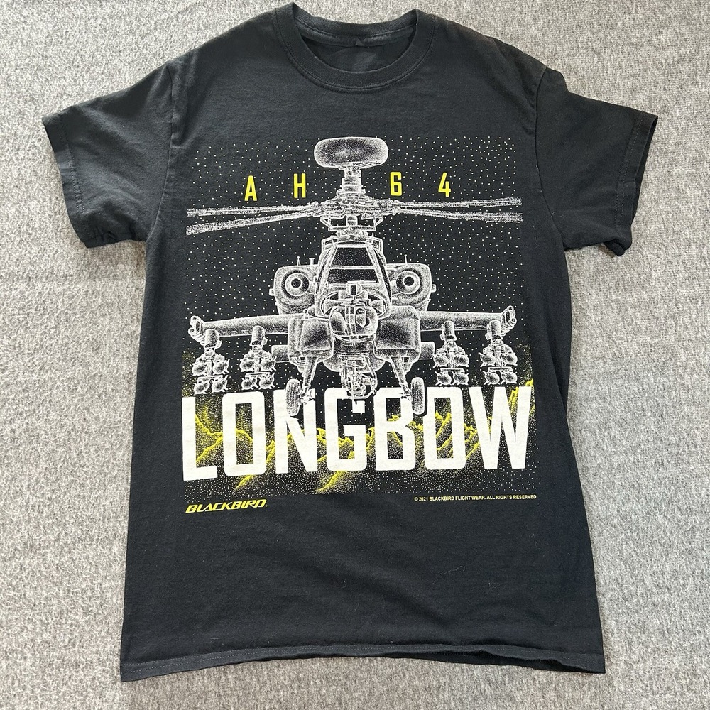 Retro‎ Blackbird T Shirt AH64 Longbow Helicopter Black See Measurements Aircraft